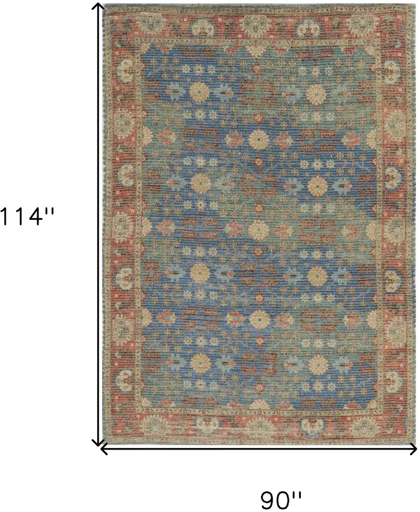 Blue and Red Floral Medallion Hand Woven Area Rug Photo 3