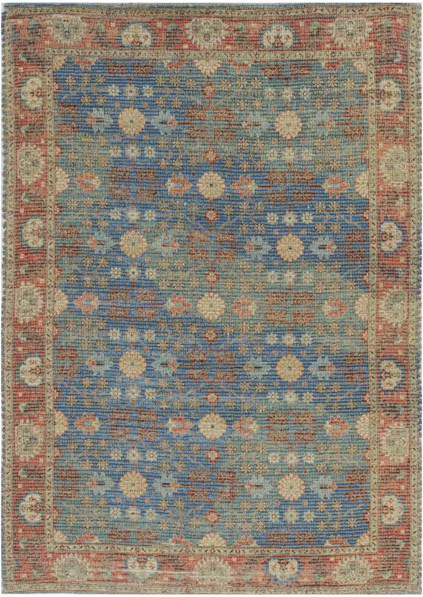 Blue and Red Floral Medallion Hand Woven Area Rug Photo 2