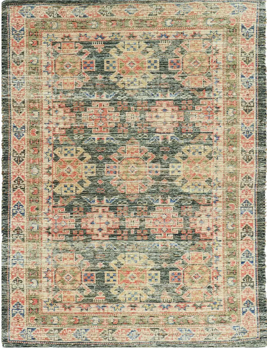 Brick Red Green And Brown Jute Southwestern Handmade Area Rug Photo 2