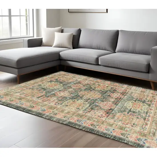 Brick Red Green And Brown Jute Southwestern Handmade Distressed Area Rug Photo 1