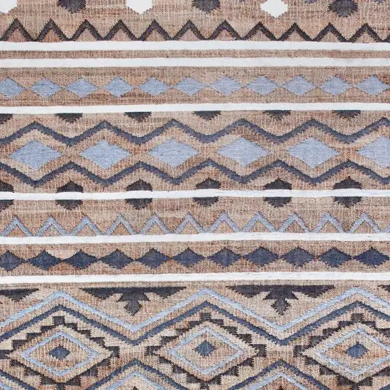Blue Gray And Tan Geometric Hand Woven Area Rug With Fringe Photo 3