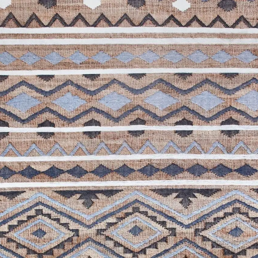 Blue Gray And Tan Geometric Hand Woven Area Rug With Fringe Photo 3