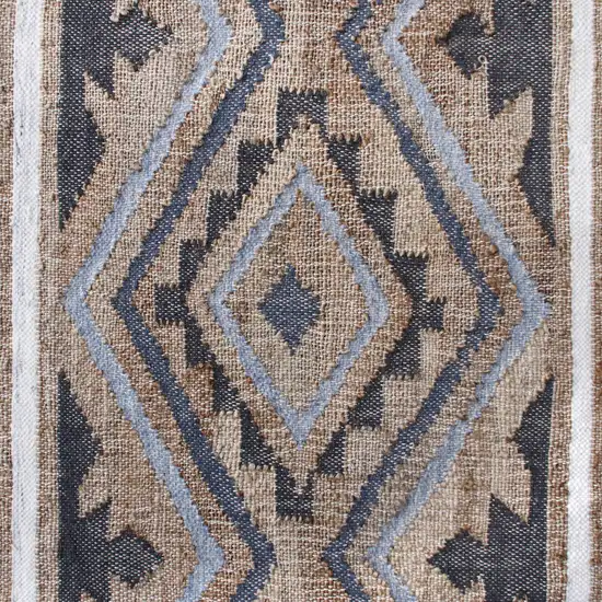 Blue Gray And Tan Geometric Hand Woven Area Rug With Fringe Photo 8