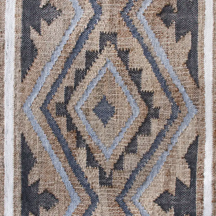 Blue Gray And Tan Geometric Hand Woven Area Rug With Fringe Photo 8