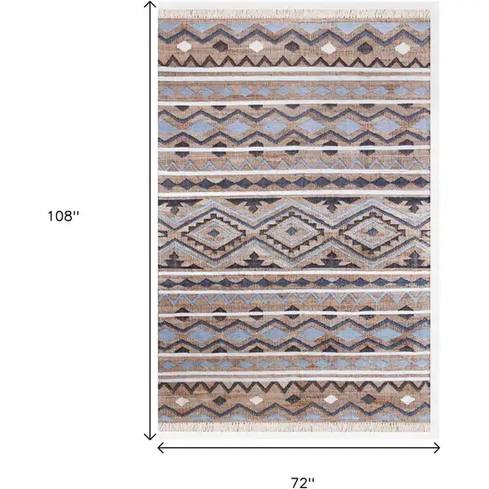 Blue Gray And Tan Geometric Hand Woven Area Rug With Fringe Photo 9
