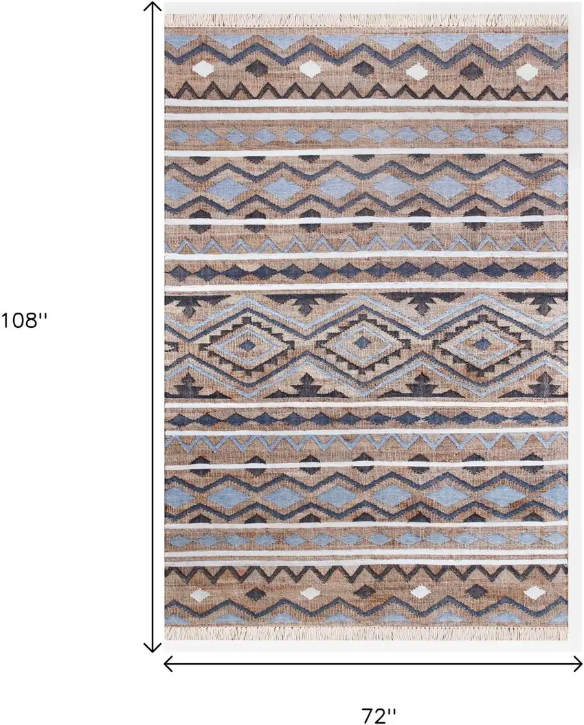 Blue Gray And Tan Geometric Hand Woven Area Rug With Fringe Photo 9