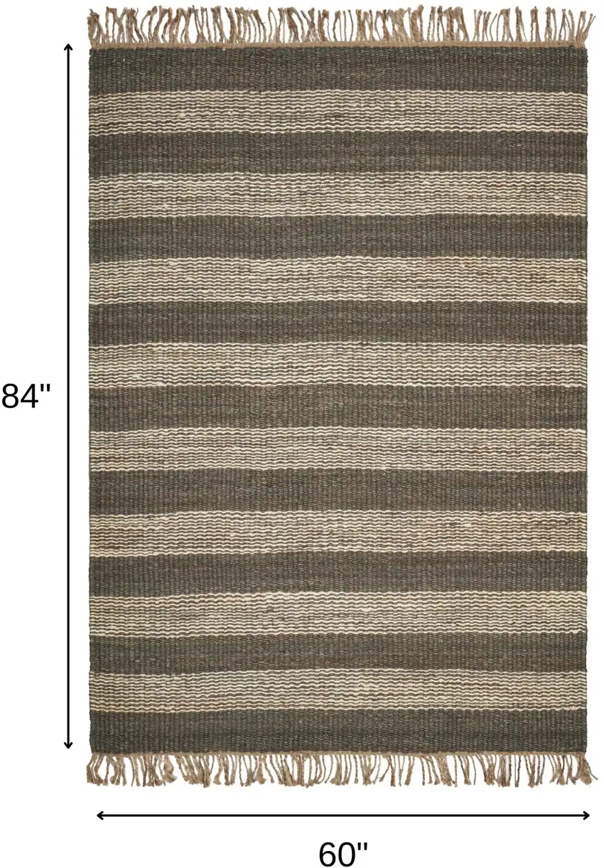 Brown and Beige Striped Hand Woven Area Rug Photo 3