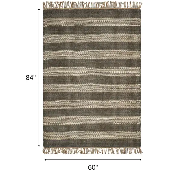 Brown and Beige Striped Hand Woven Area Rug Photo 3