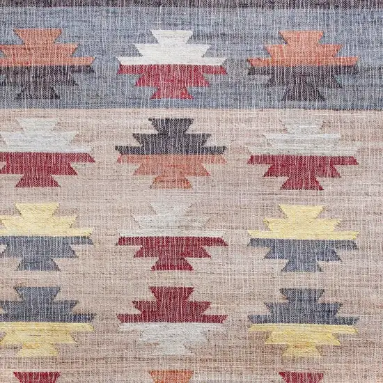 Blue Gray And Tan Tribal Hand Woven Area Rug With Fringe Photo 3