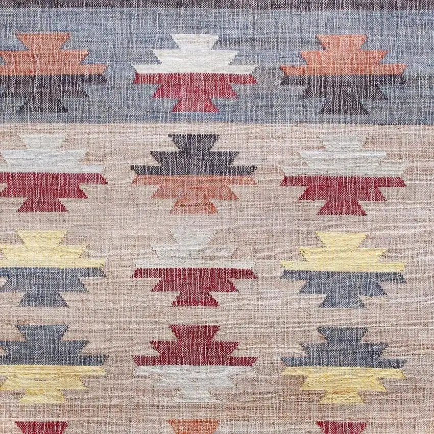 Blue Gray And Tan Tribal Hand Woven Area Rug With Fringe Photo 3