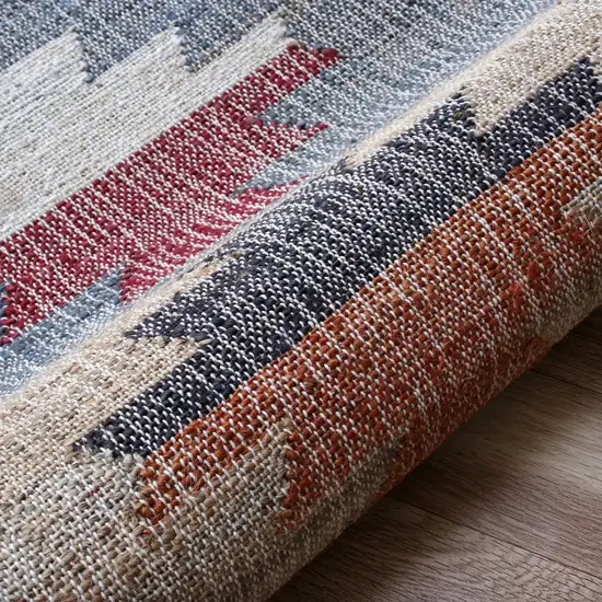 Blue Gray And Tan Tribal Hand Woven Area Rug With Fringe Photo 7