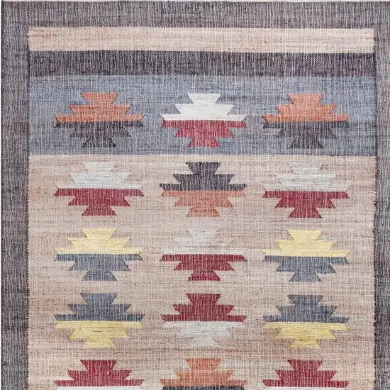 Blue Gray And Tan Tribal Hand Woven Area Rug With Fringe Photo 4