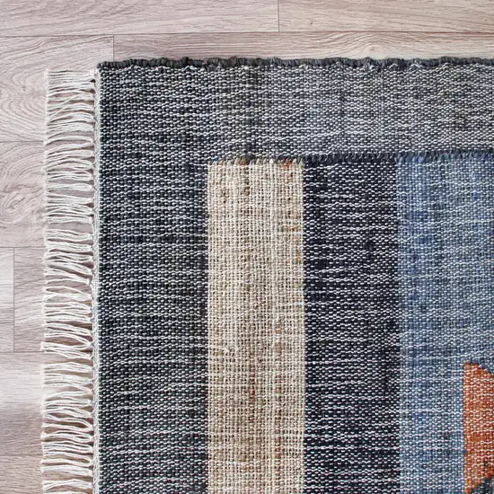 Blue Gray And Tan Tribal Hand Woven Area Rug With Fringe Photo 8