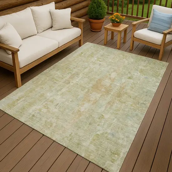 Key Lime And Copper Abstract Washable Indoor Outdoor Area Rug Photo 9