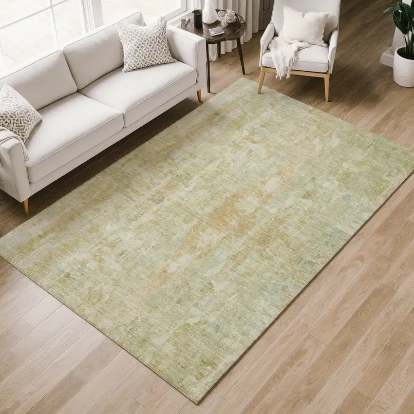 Key Lime And Copper Abstract Washable Indoor Outdoor Area Rug Photo 9