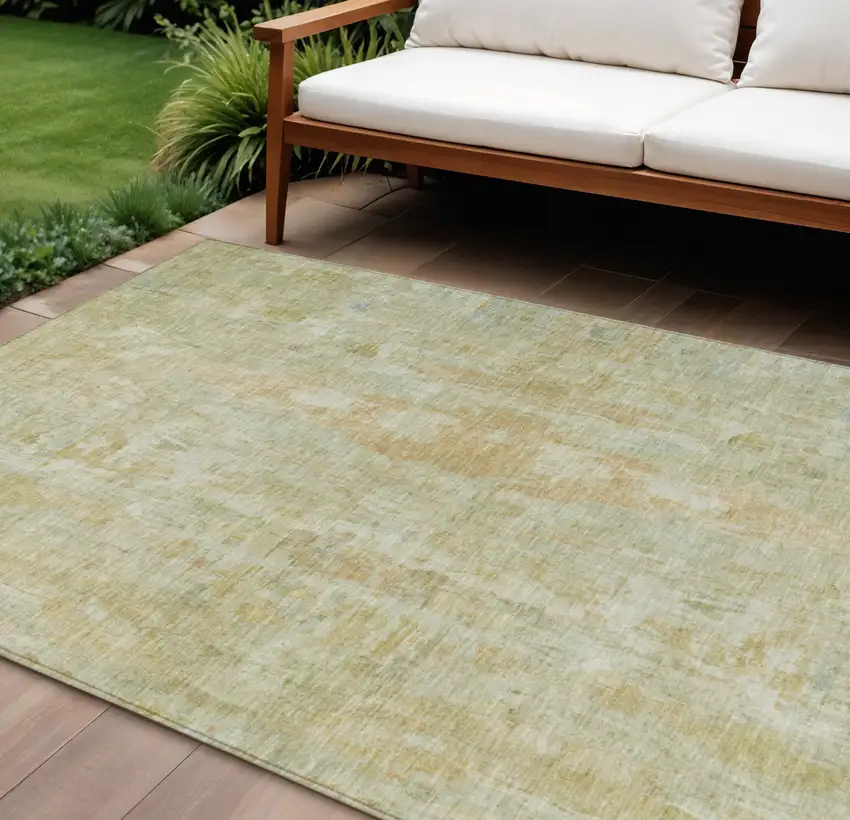 Key Lime And Copper Abstract Washable Indoor Outdoor Area Rug Photo 1
