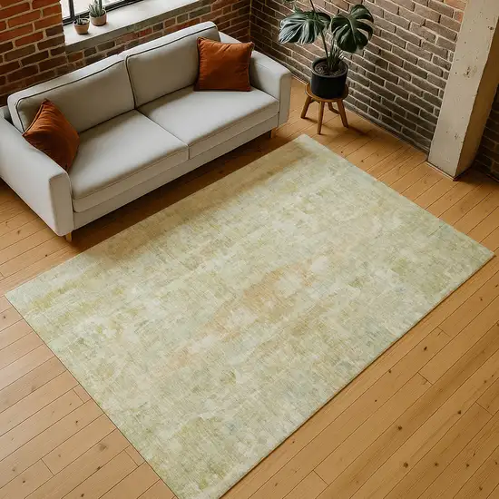 Key Lime And Copper Abstract Washable Indoor Outdoor Area Rug Photo 9