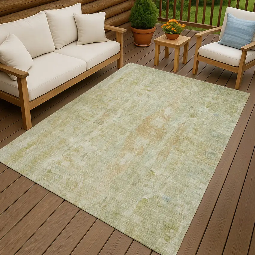 Key Lime And Copper Abstract Washable Indoor Outdoor Area Rug Photo 9
