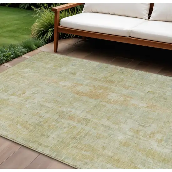 Key Lime And Copper Abstract Washable Indoor Outdoor Area Rug Photo 1