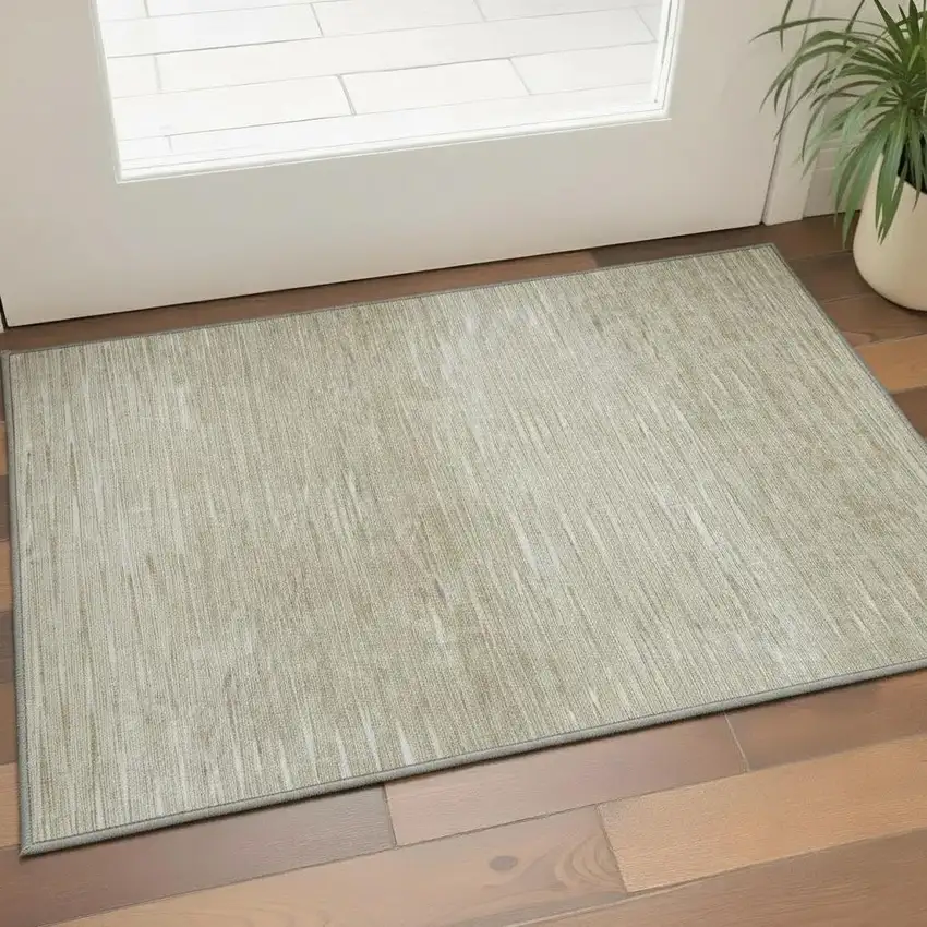 Khaki And Beige Abstract Washable Area Rug With UV Protection Photo 2