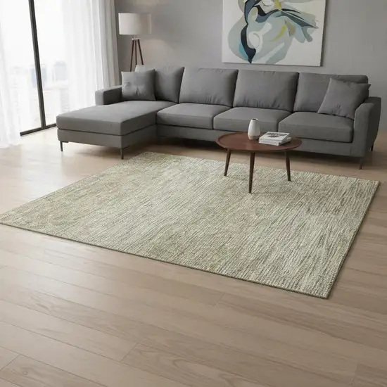 Khaki And Beige Abstract Washable Area Rug With UV Protection Photo 2