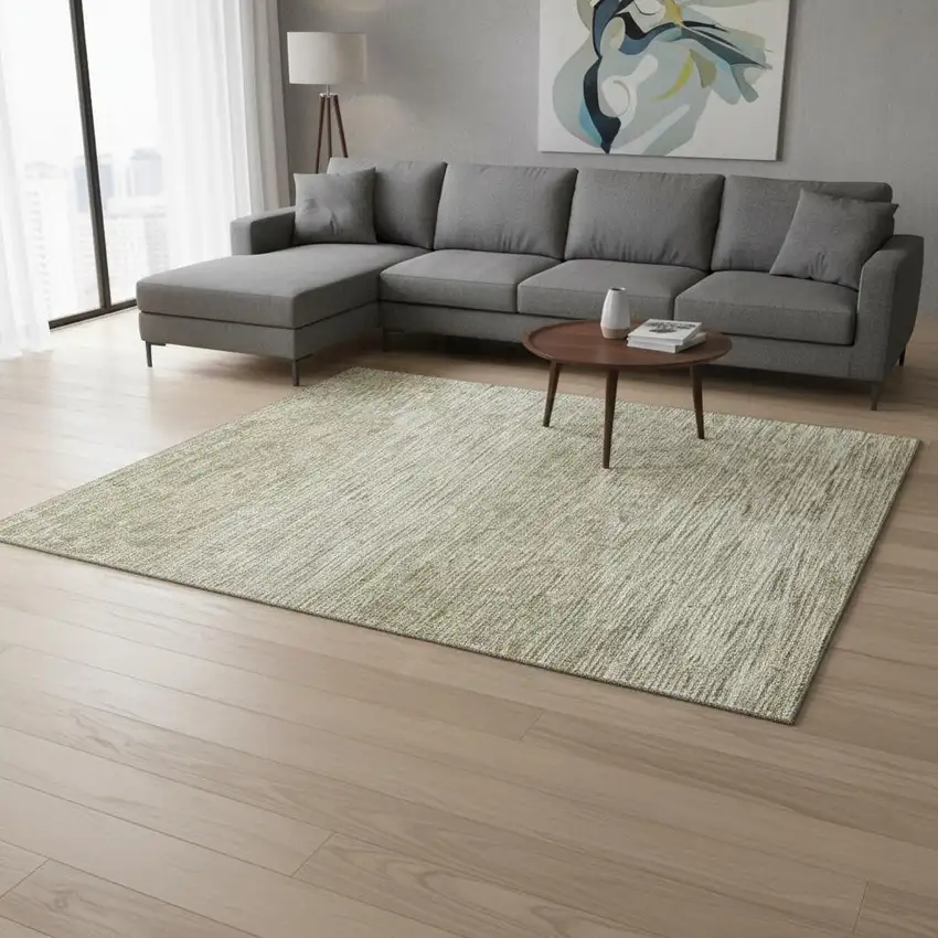 Khaki And Beige Abstract Washable Area Rug With UV Protection Photo 2