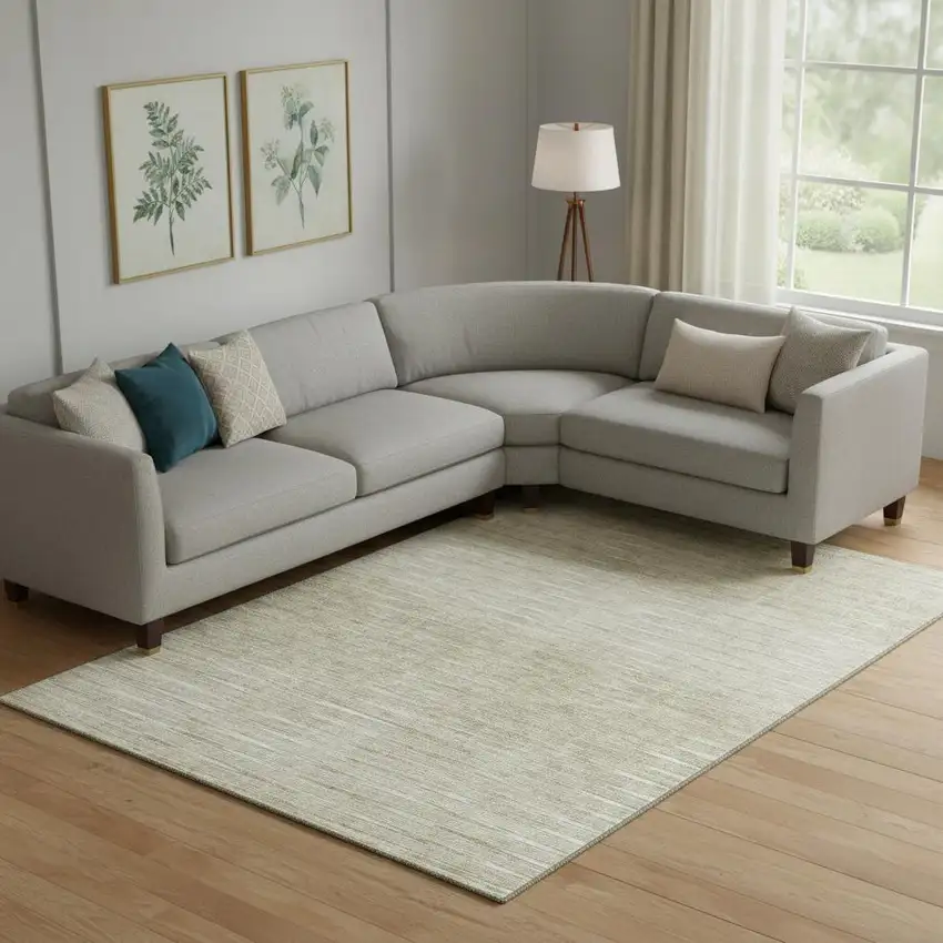 Khaki And Beige Abstract Washable Area Rug With UV Protection Photo 1