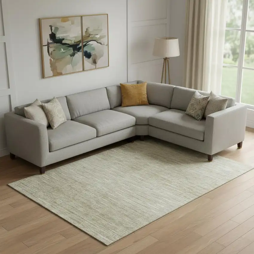 Khaki And Beige Abstract Washable Area Rug With UV Protection Photo 1