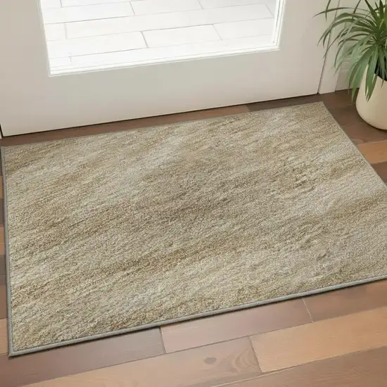 Khaki And Beige Abstract Washable Area Rug With UV Protection Photo 2