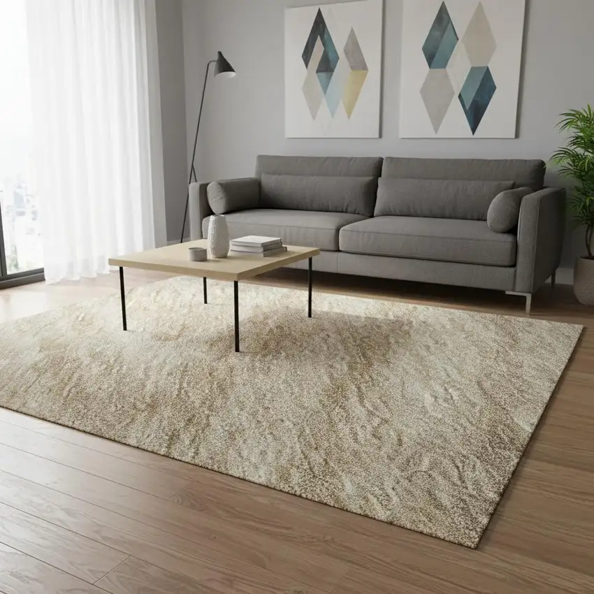 Khaki And Beige Abstract Washable Area Rug With UV Protection Photo 2
