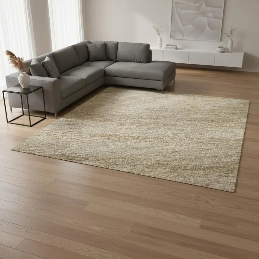 Khaki And Beige Abstract Washable Area Rug With UV Protection Photo 2