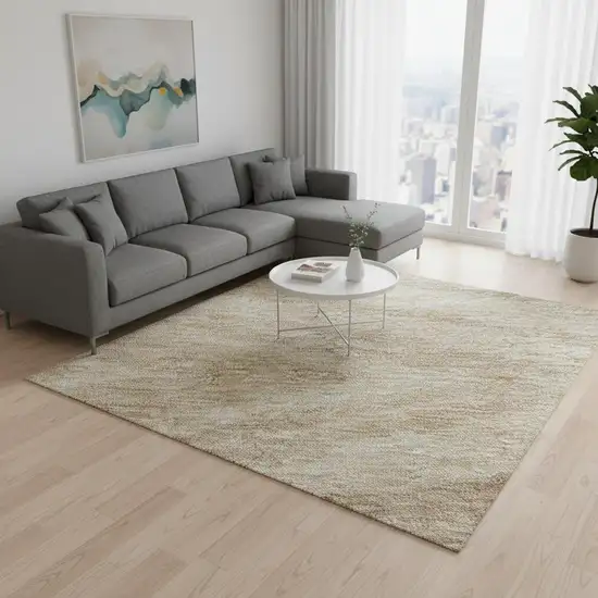Khaki And Beige Abstract Washable Area Rug With UV Protection Photo 2
