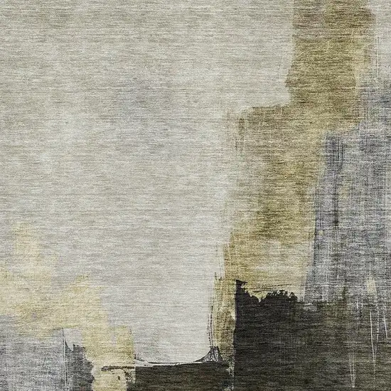 Khaki And Beige Abstract Washable Area Rug With UV Protection Photo 3