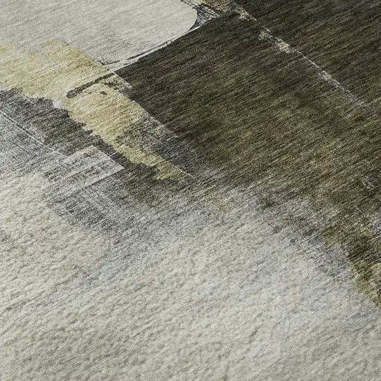 Khaki And Beige Abstract Washable Area Rug With UV Protection Photo 1