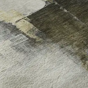 Photo of Khaki And Beige Abstract Washable Area Rug With UV Protection