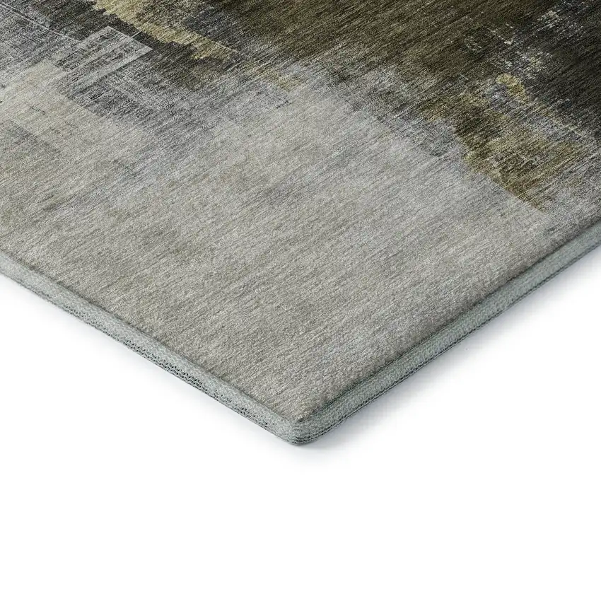 Khaki And Beige Abstract Washable Area Rug With UV Protection Photo 8