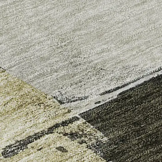Khaki And Beige Abstract Washable Area Rug With UV Protection Photo 2