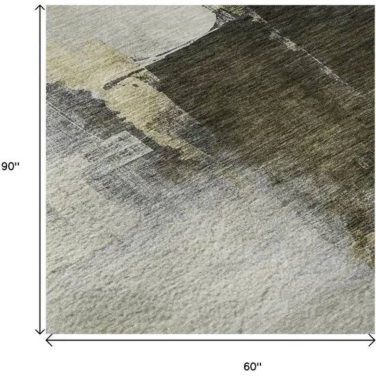 Khaki And Beige Abstract Washable Area Rug With UV Protection Photo 9