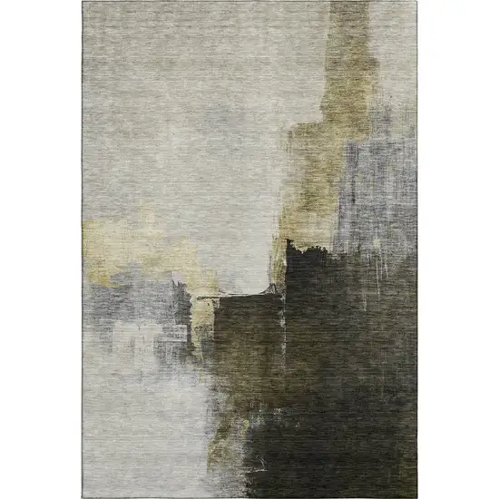 Khaki And Beige Abstract Washable Area Rug With UV Protection Photo 5