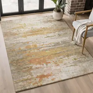 Photo of Khaki And Beige Abstract Washable Area Rug With UV Protection