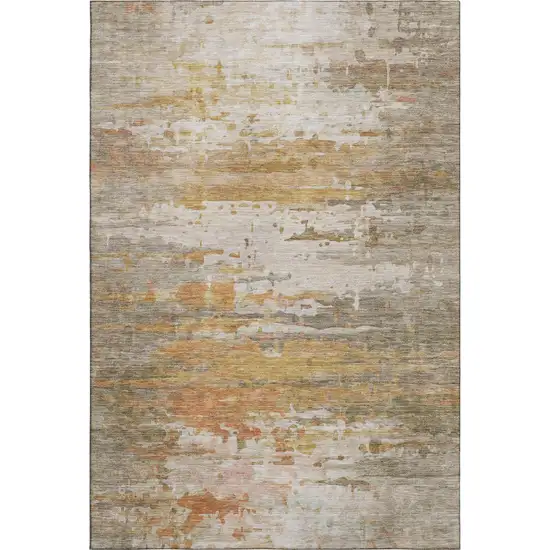 Khaki And Beige Abstract Washable Area Rug With UV Protection Photo 5