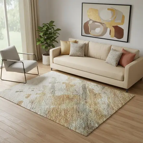 Khaki And Beige Abstract Washable Area Rug With UV Protection Photo 2