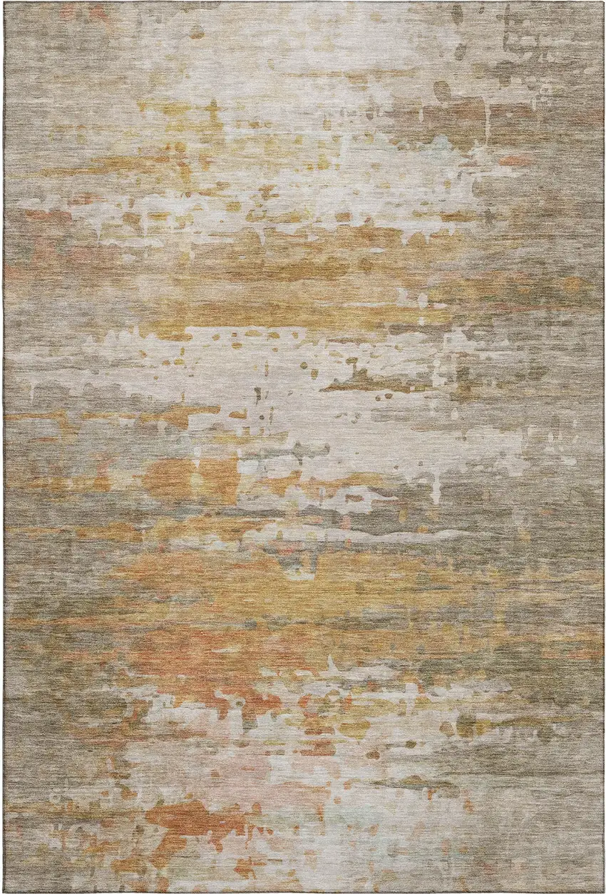 Khaki And Beige Abstract Washable Area Rug With UV Protection Photo 6
