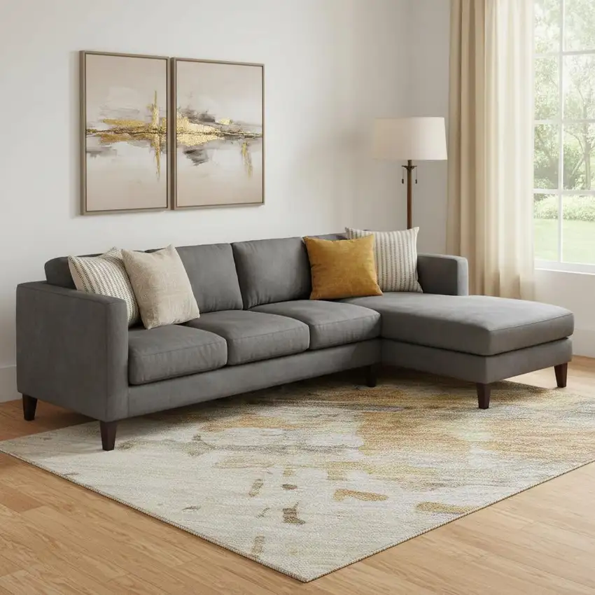 Khaki And Beige Abstract Washable Area Rug With UV Protection Photo 2