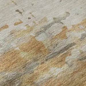Photo of Khaki And Beige Abstract Washable Area Rug With UV Protection