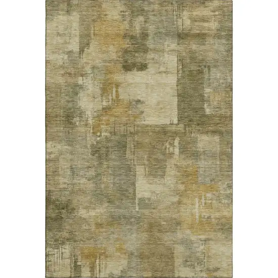 Khaki And Beige Abstract Washable Area Rug With UV Protection Photo 6