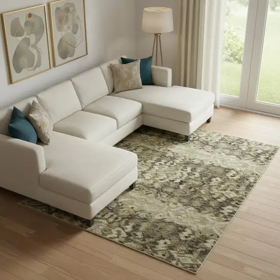 Khaki And Beige Abstract Washable Area Rug With UV Protection Photo 2