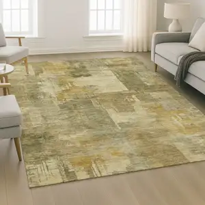 Photo of Khaki And Beige Abstract Washable Area Rug With UV Protection
