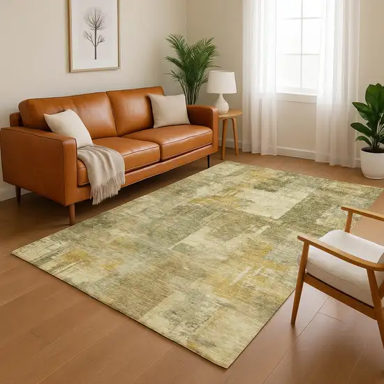 Khaki And Beige Abstract Washable Area Rug With UV Protection Photo 3