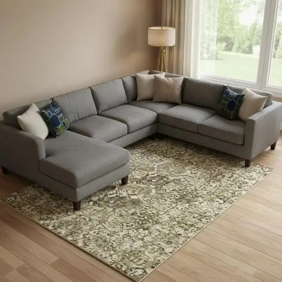 Khaki And Beige Abstract Washable Area Rug With UV Protection Photo 1
